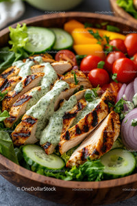 Grilled Chicken Salad with Fresh Vegetables and Herb Dressing
