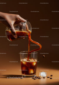 Pouring Cold Brew Coffee with Ice Cubes