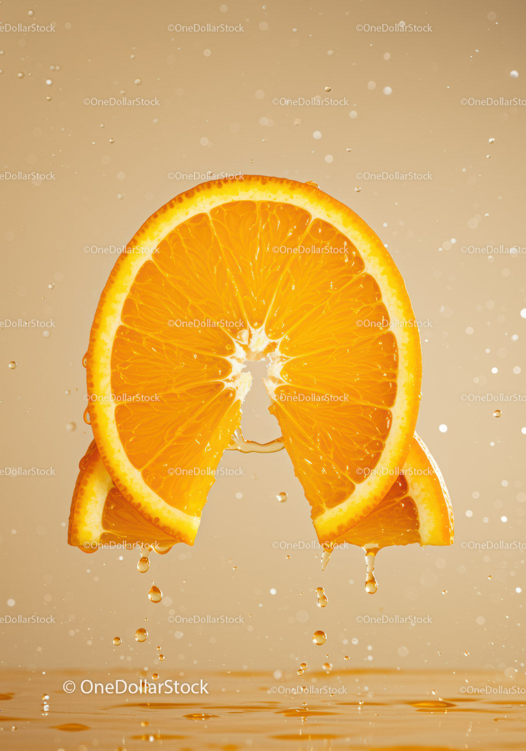 Fresh Orange Slices Splashing in Water Droplets