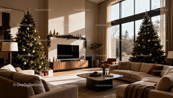 Cozy Living Room with Elegant Christmas Decorations