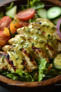 Grilled Chicken with Herb Sauce Served with Fresh Salad and Vegetables