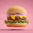 Juicy Cheeseburger with Lettuce Tomato Onion on Toasted Bun