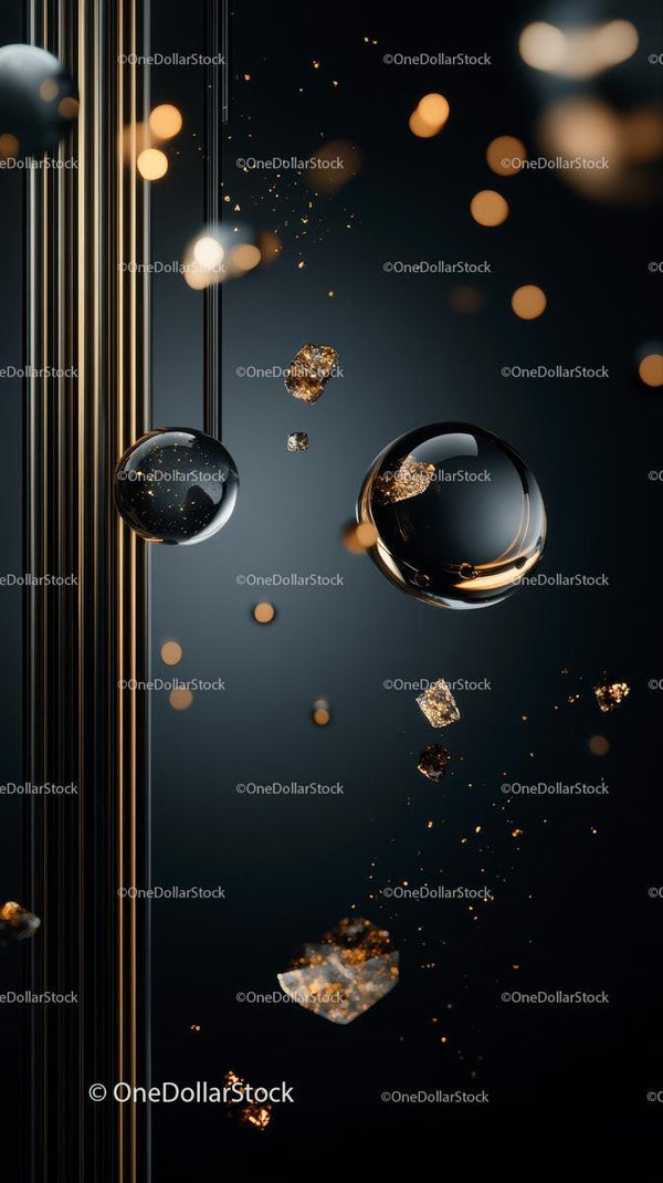 Elegant Abstract with Bubbles and Gold Particles in Modern Design