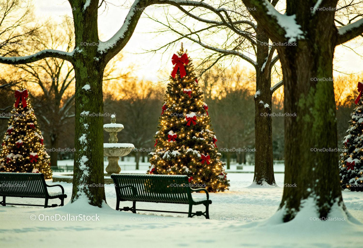 Winter Park with Festive Christmas Tree Lights