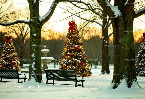 Winter Park with Festive Christmas Tree Lights