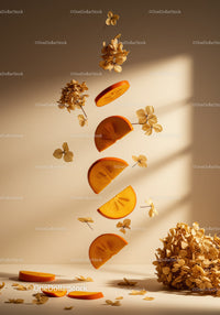 Levitation of Persimmon Slices with Dried Hydrangea Flowers