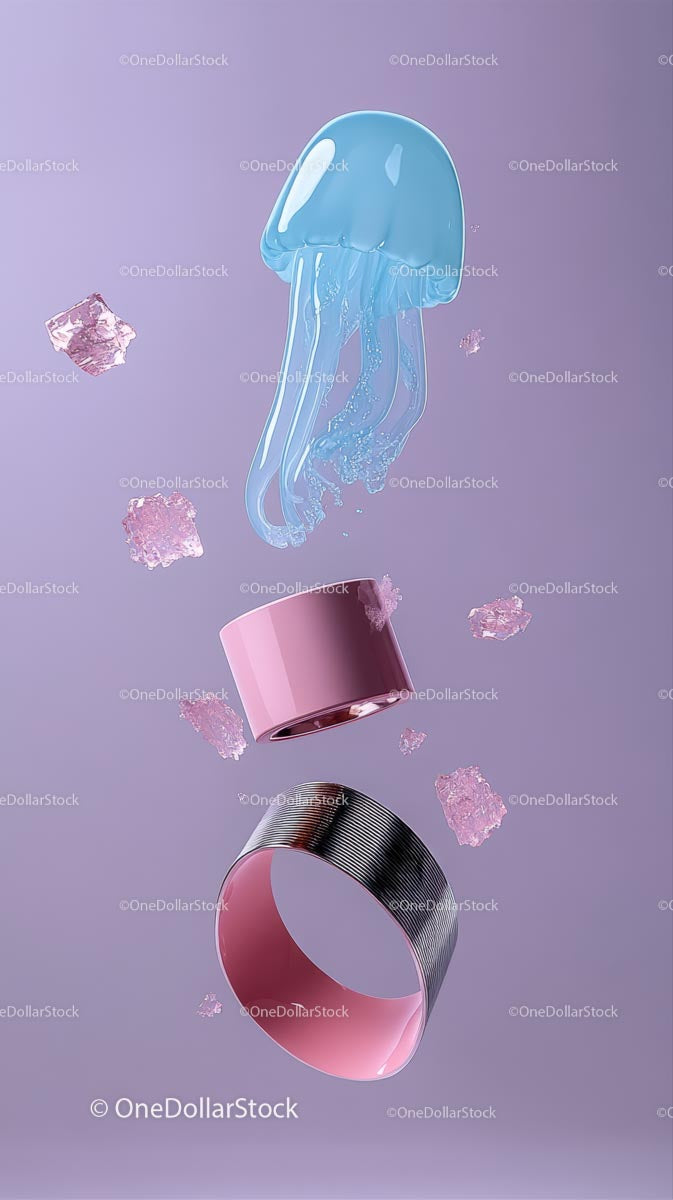 Floating Jellyfish and Modern Beauty Product in Sleek Suspended Arrangement