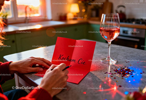 Writing a Love Note at Sunset with Wine and Confetti
