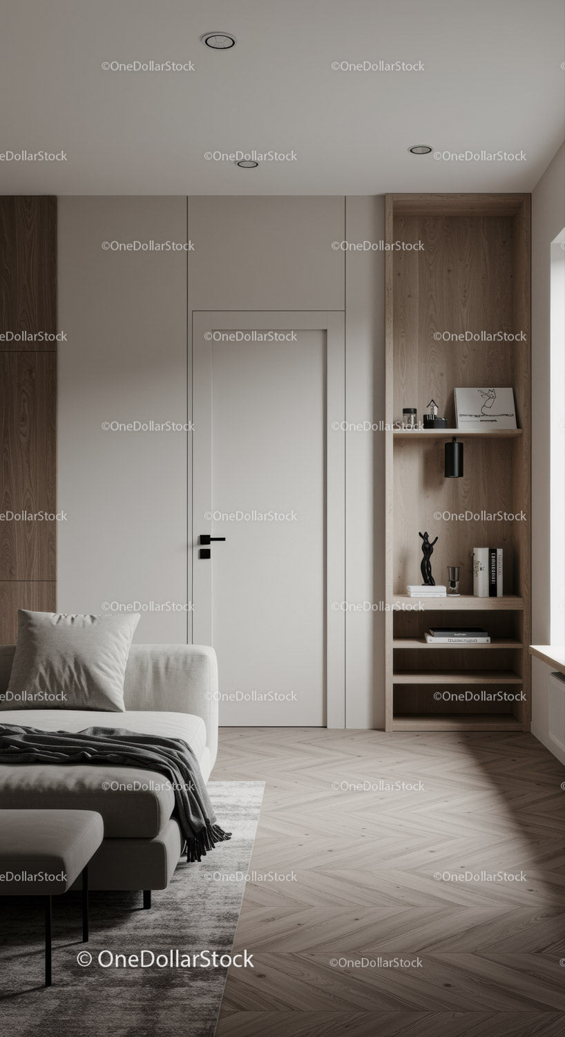 Minimalist living room with neutral tones and modern decor