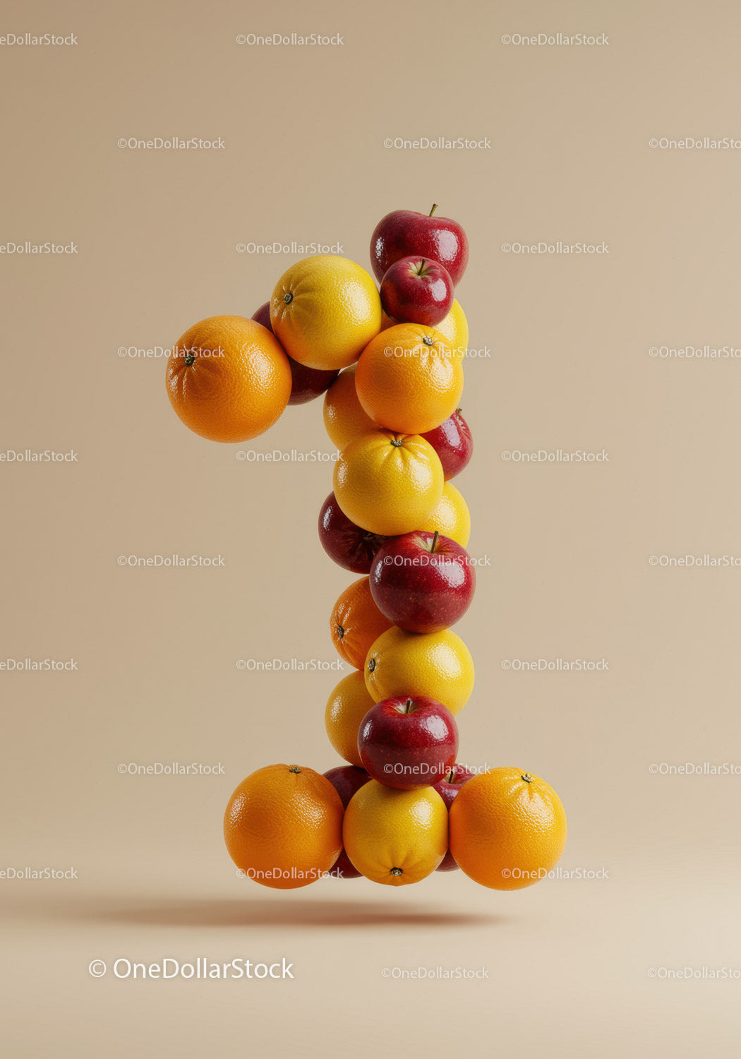 Number One Formed by Fresh Citrus and Apples
