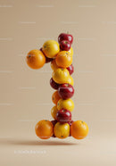 Number One Formed by Fresh Citrus and Apples