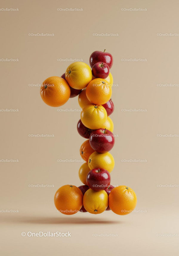 Number One Formed by Fresh Citrus and Apples