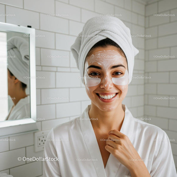 Smiling woman enjoying a relaxing skincare routine