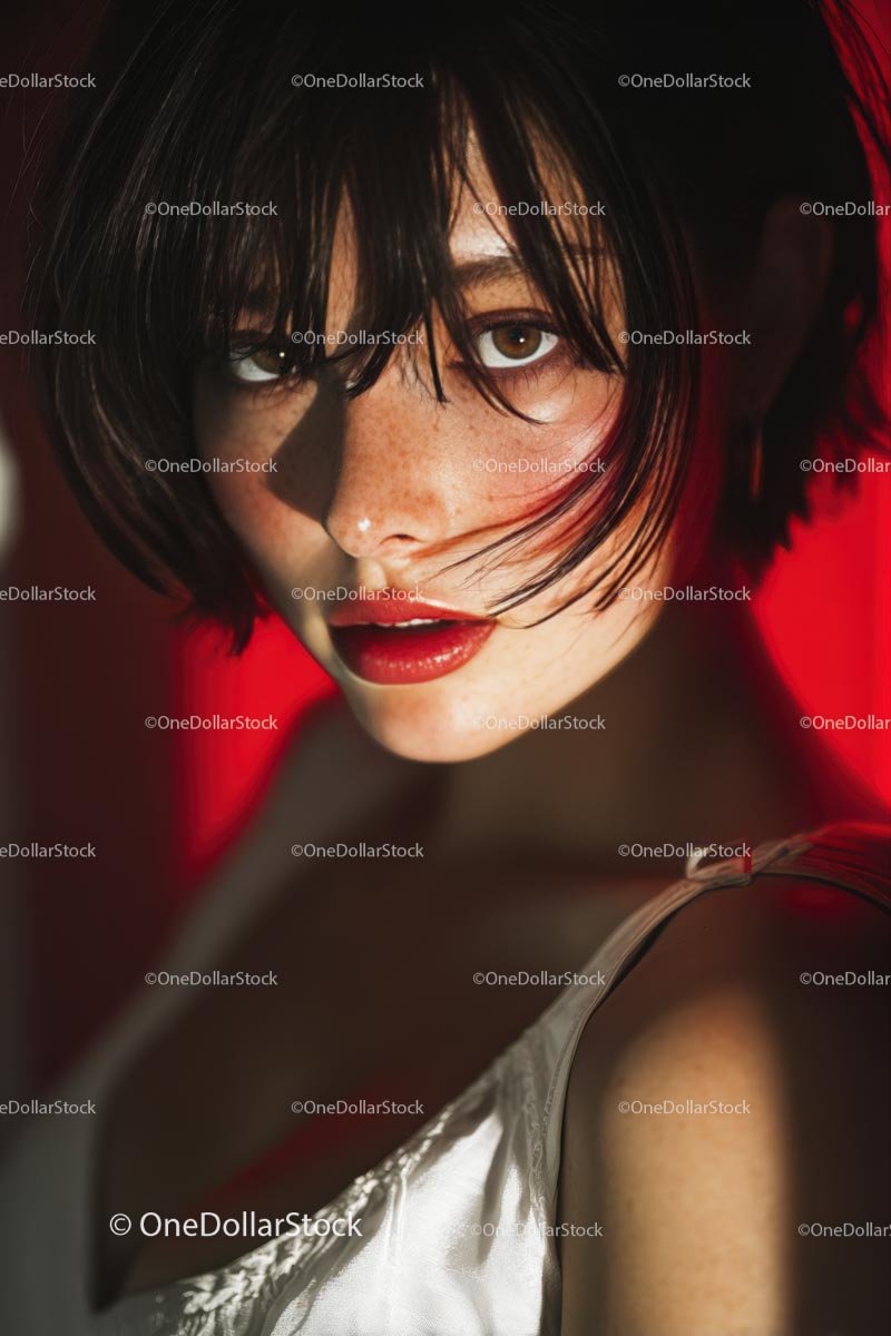 Dramatic Close-Up of a Beautiful Woman with Intense Expression