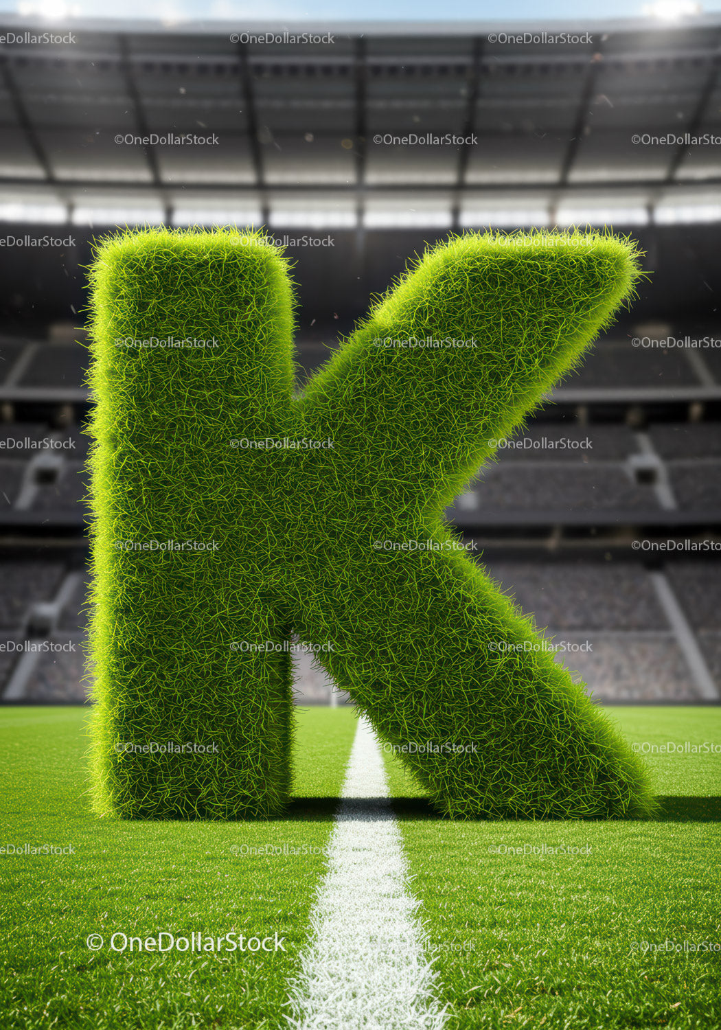 Green Grass Letter K on Soccer Field in Stadium
