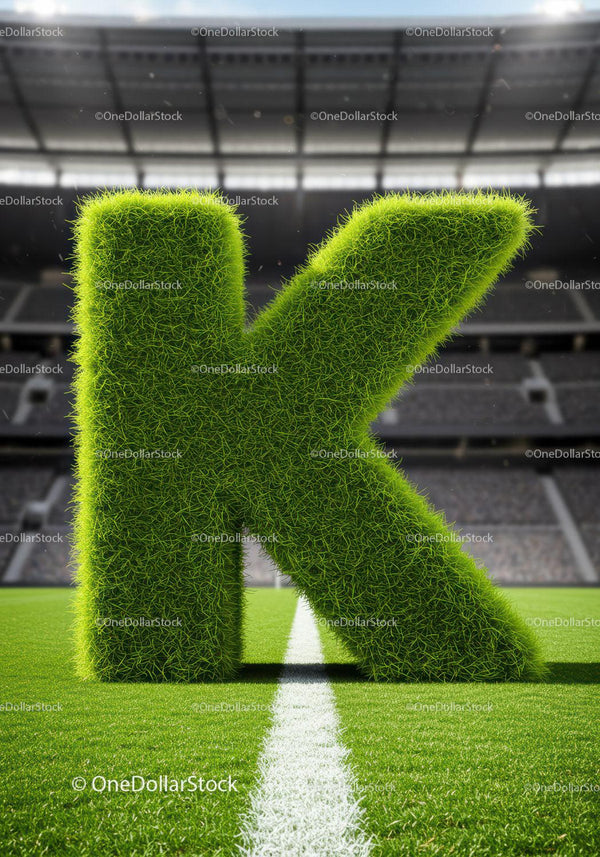 Green Grass Letter K on Soccer Field in Stadium