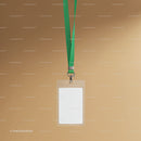 Blank badge with green lanyard on neutral background