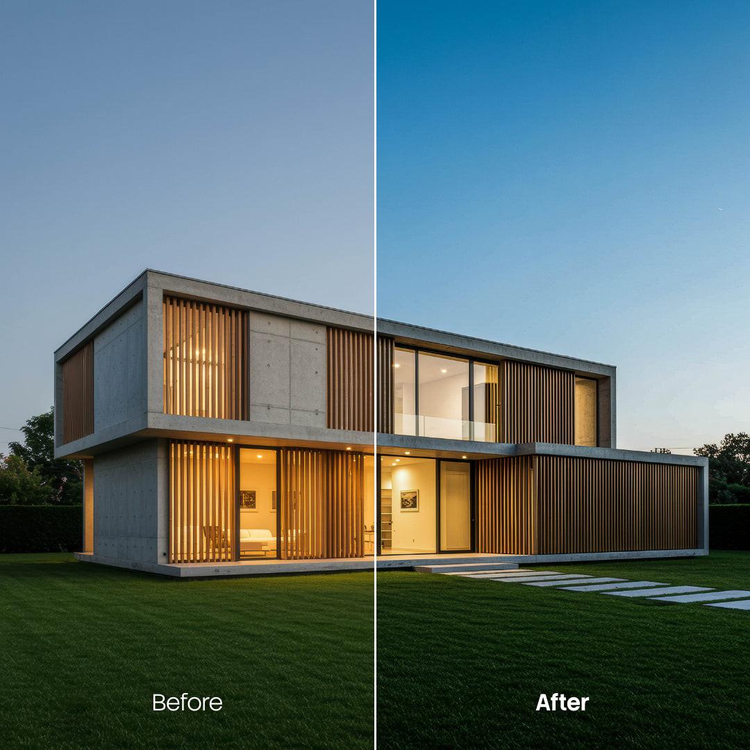 Before and after Architecture Dark Lightroom preset edit