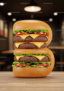 Creative Triple Cheeseburger Shaped Like Number Three