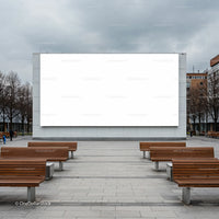 Empty urban outdoor cinema with blank white screen