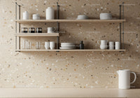 Minimalist Kitchen Shelves with Modern Glass and Ceramicware
