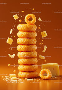Stack of crunchy cheese rings with cheese chunks