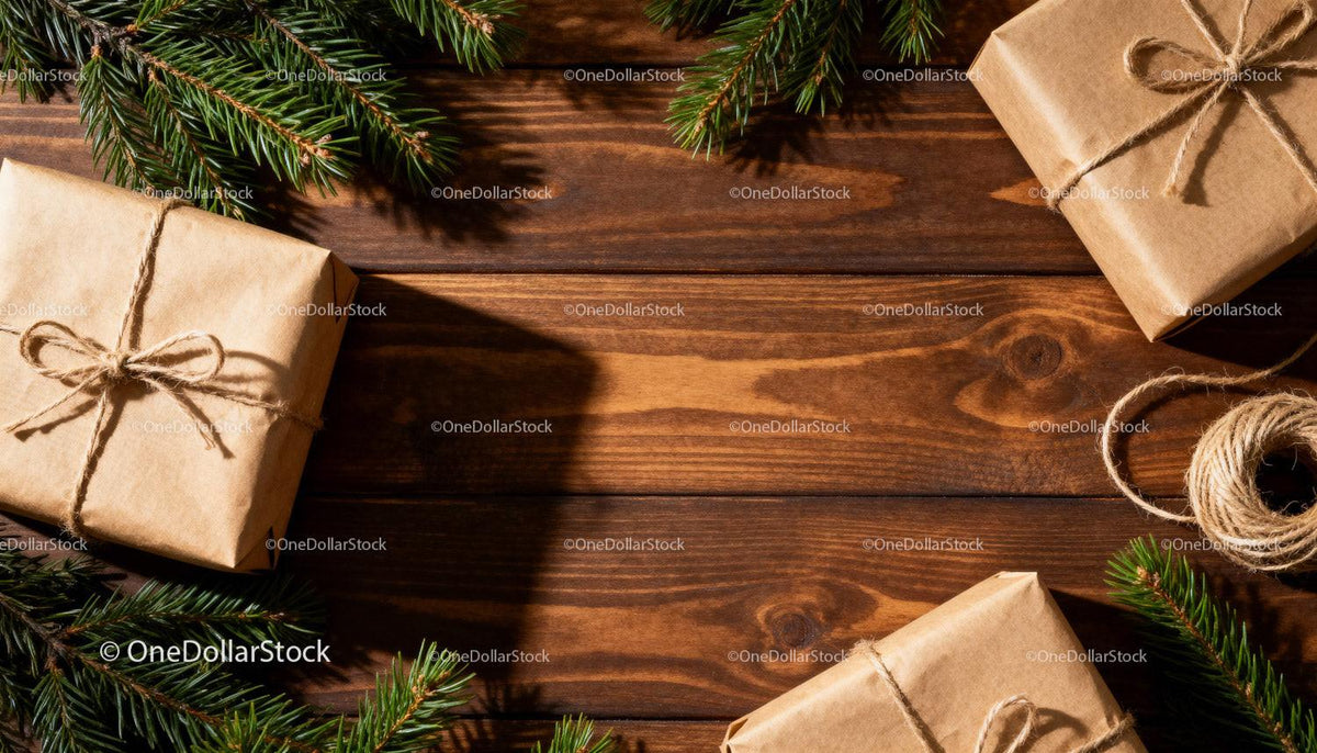 Rustic Christmas Presents with Natural Pine Branches