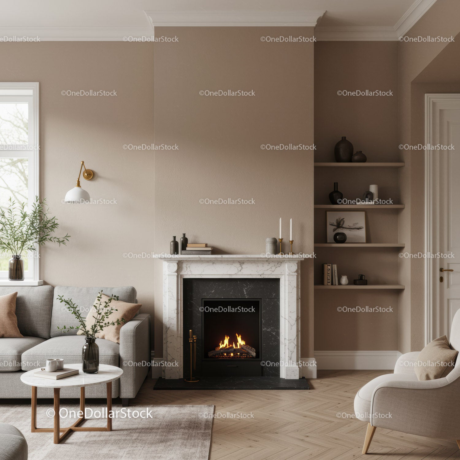 Elegant Modern Living Room with Fireplace and Cozy Decor