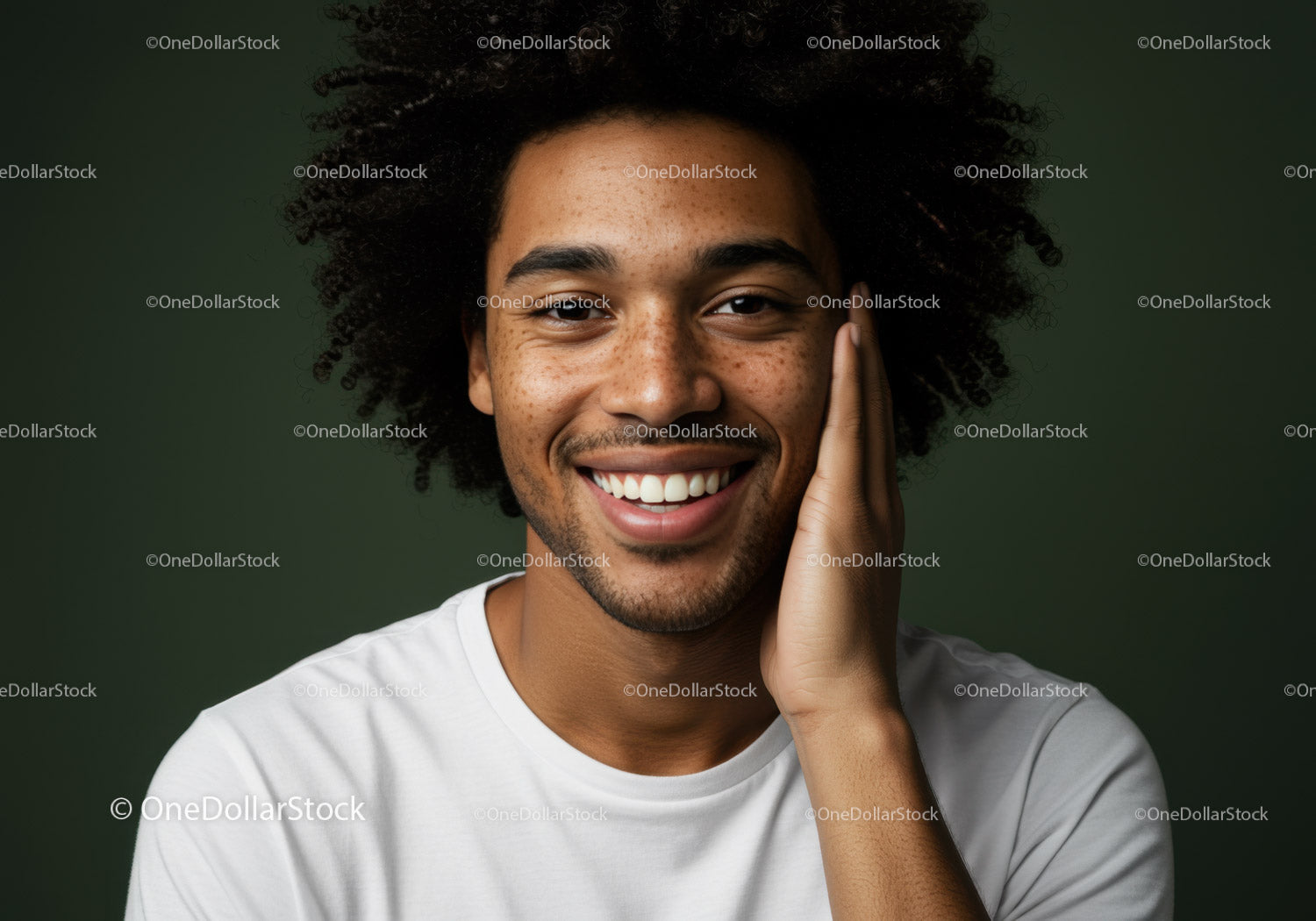 Happy Young Man with Curly Hair Smiling in Portrait