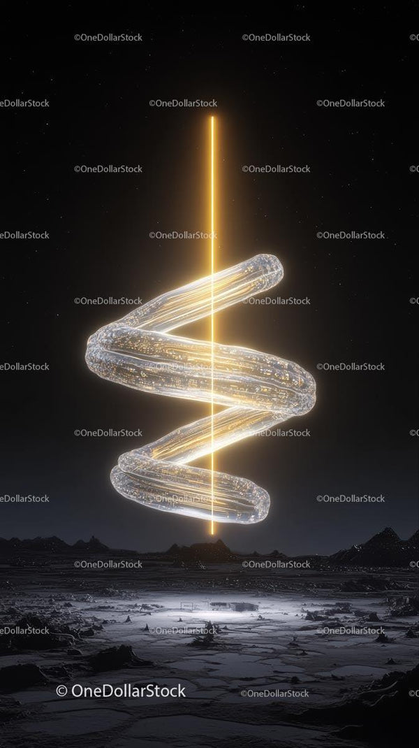 High-Tech Luminous DNA Double Helix in Space Landscape