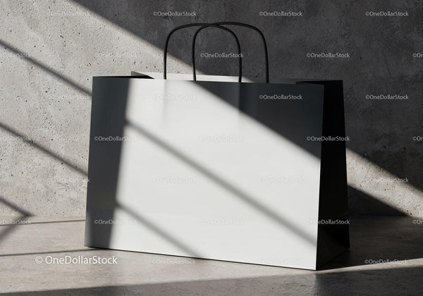 Minimalist Shopping Bag with Dramatic Shadow Play JPG Mockup Image