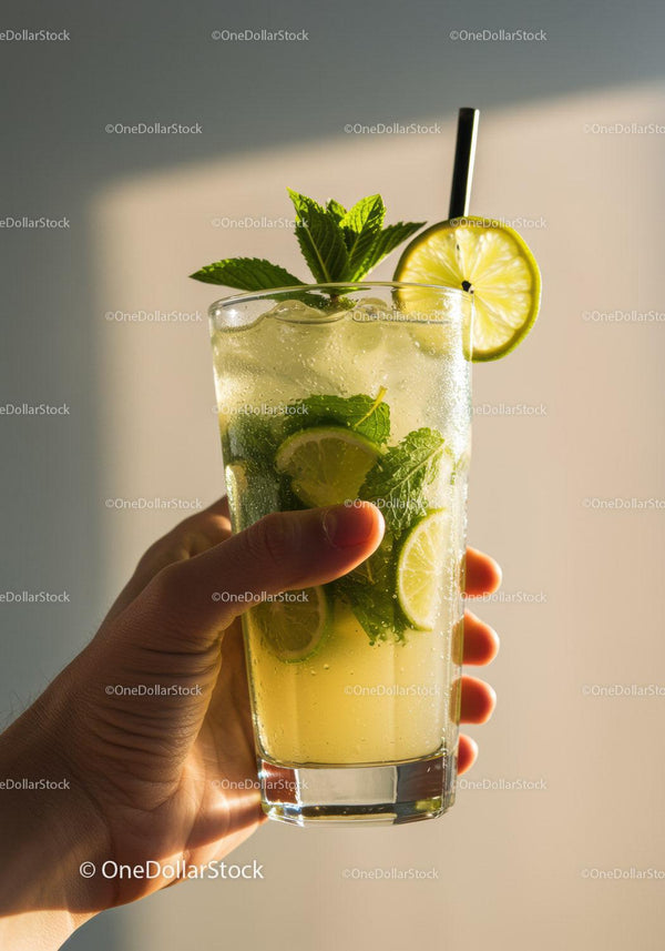 Refreshing Lime Mojito with Mint Leaves in Hand