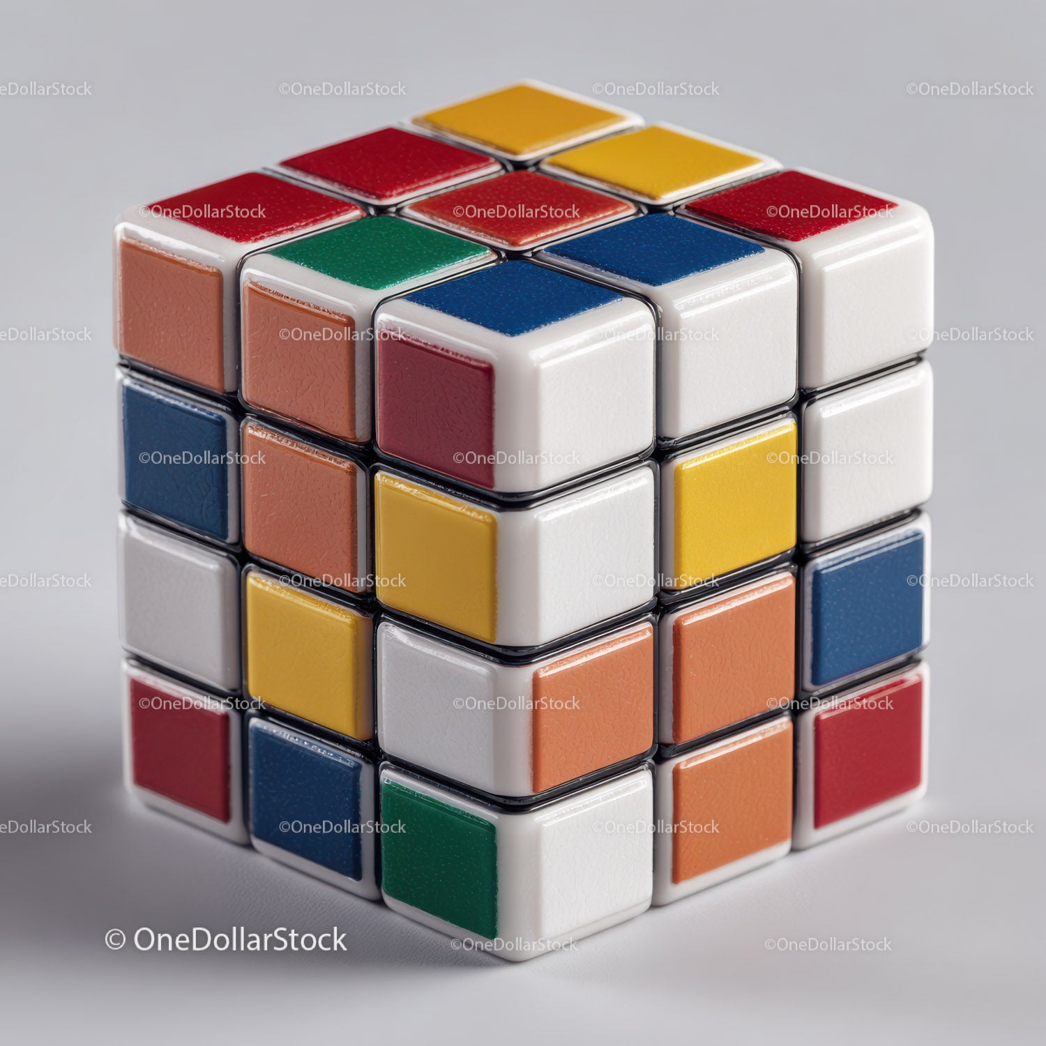 Colorful Rubik's Cube with Vibrant Red, Blue, Green, Yellow, and White Colors