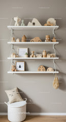 Stylish Nursery Shelf with Wooden Toys and Decor in Minimalist Style