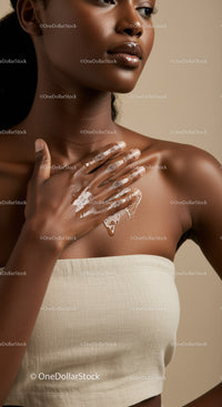 Close-up of a Woman with Radiant Skin and Elegant Expression