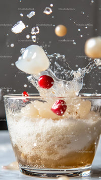 Sparkling Cherry and Vanilla Ice Drink with Splash Effect