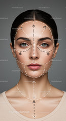 Woman with Facial Markings for Cosmetic or Skincare Treatment