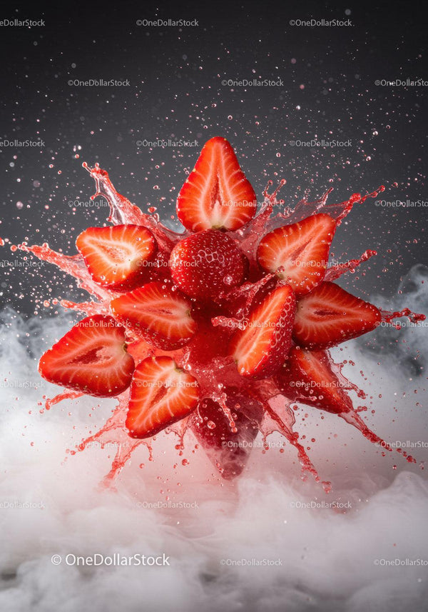 Fresh strawberries bursting with vibrant juice splash