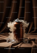 Cold beverage can with ice and smoky mist effect