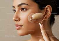 Young Woman Using Jade Roller for Facial Skincare Therapy