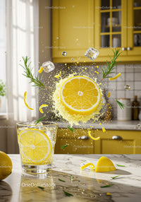 Refreshing Lemon Splash with Ice and Rosemary