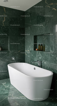 Luxurious Green Marble Bathroom with Freestanding Bathtub and Modern Design
