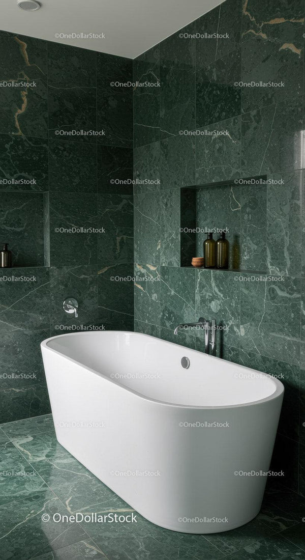 Luxurious Green Marble Bathroom with Freestanding Bathtub and Modern Design