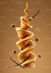 Swirling Pancake Tower with Caramel and Vanilla Beans