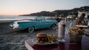 Beachside Cheeseburger French Fries and Milkshake with Classic Car