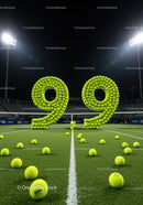 Tennis Balls Forming Number Ninety Nine on Court