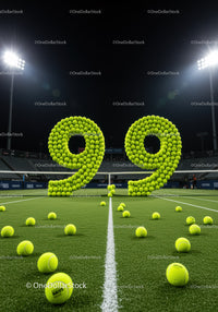 Tennis Balls Forming Number Ninety Nine on Court