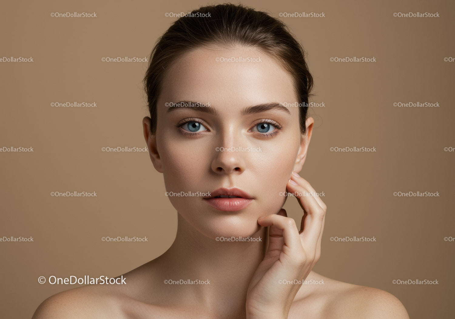 Elegant Young Woman Portrait with Blue Eyes and Flawless Skin