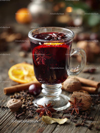 Mulled Wine with Spices and Citrus in Rustic Setting