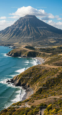 Majestic Mountain with Coastal Cliffs and Ocean View